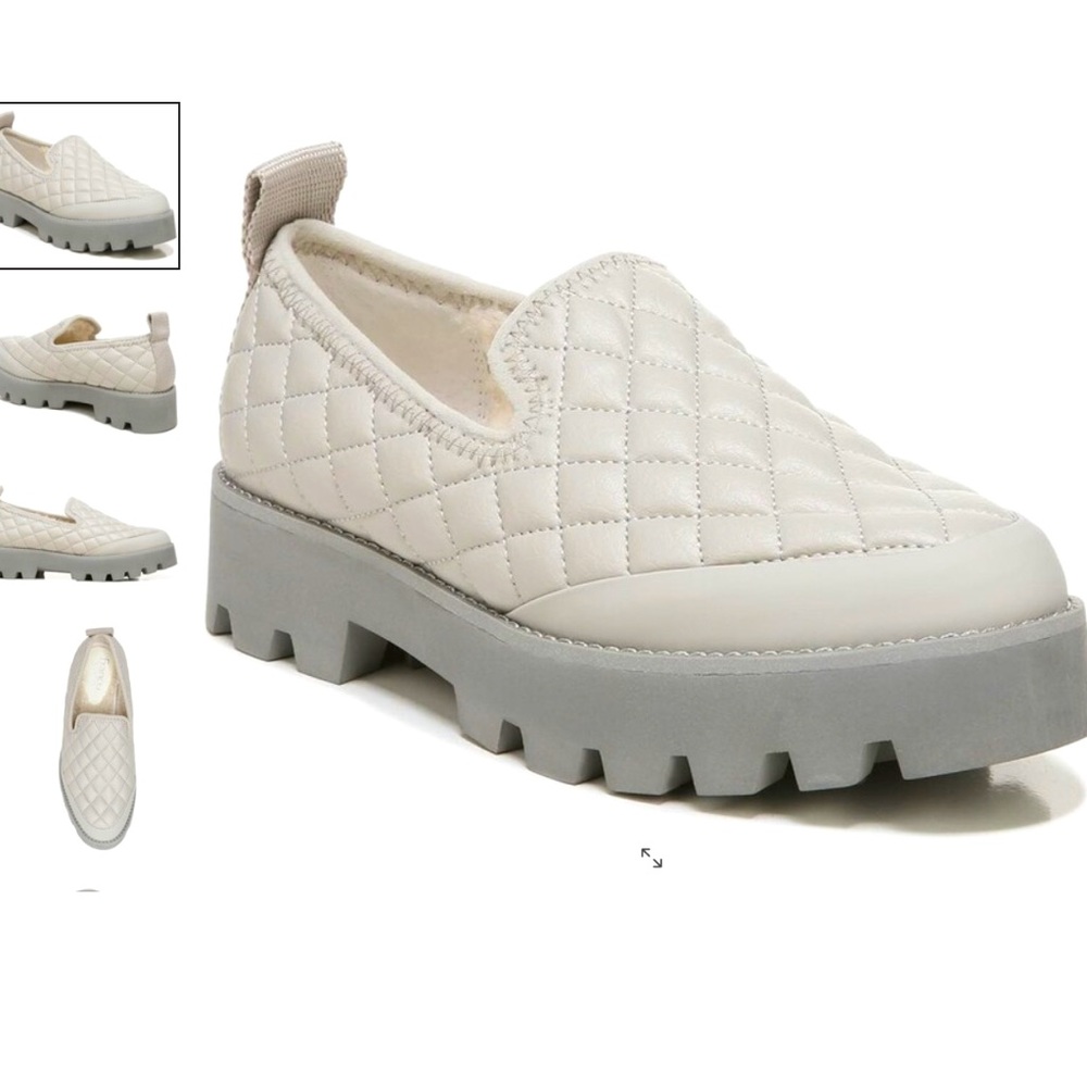 Brand new Franco Sarto BANDO quilted platform loafer in light gray